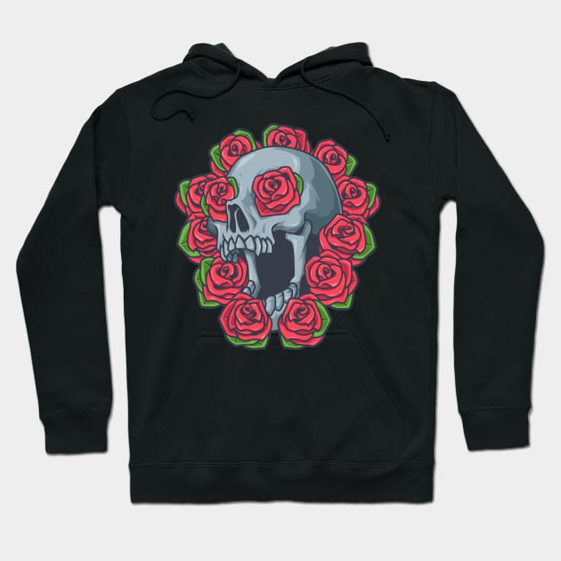 Gothic skull with red roses Hoodie by Modern Medieval Design
